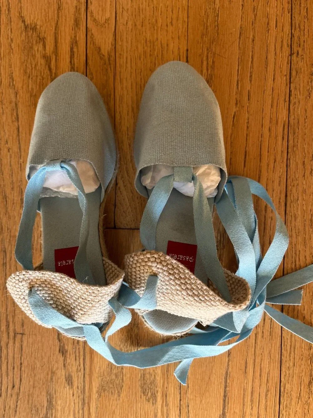 Made-in-Spain Canvas Ankle-Wrap Wedge Heel Espadrilles Brand New, Size 38